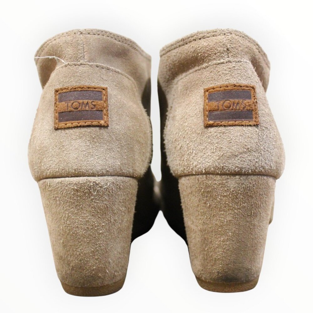 Toms Taupe Suede Womens Wedge Lace-Up Booties Size 8